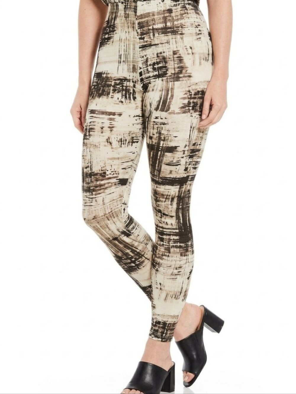 Bryn Walker Cream Abstract Tie Dye Italian Jersey Leggings Size XL NEW
